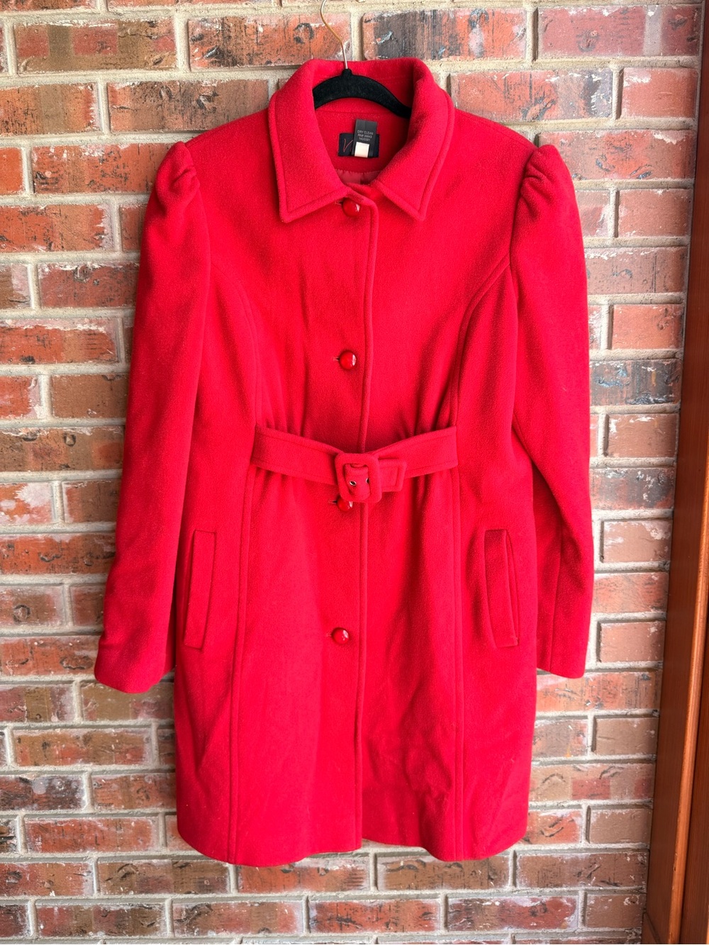 Red Women's Belted Wool Coat - Classic Winter Jacket